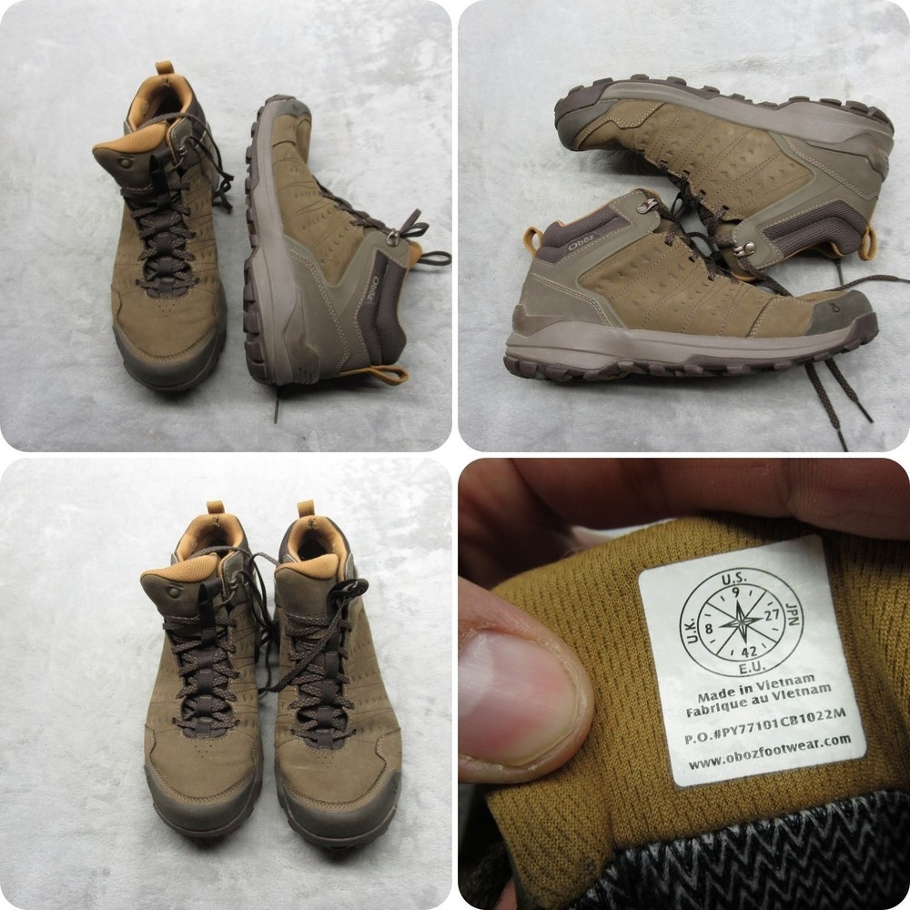 Oboz Hiking Boots Men 9 Green Lace-Up Sypes Mid Leather Waterproof Trail Outdoor